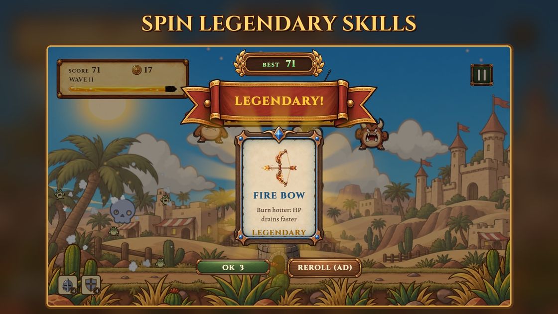 Skill gacha revealing a LEGENDARY Fire Bow